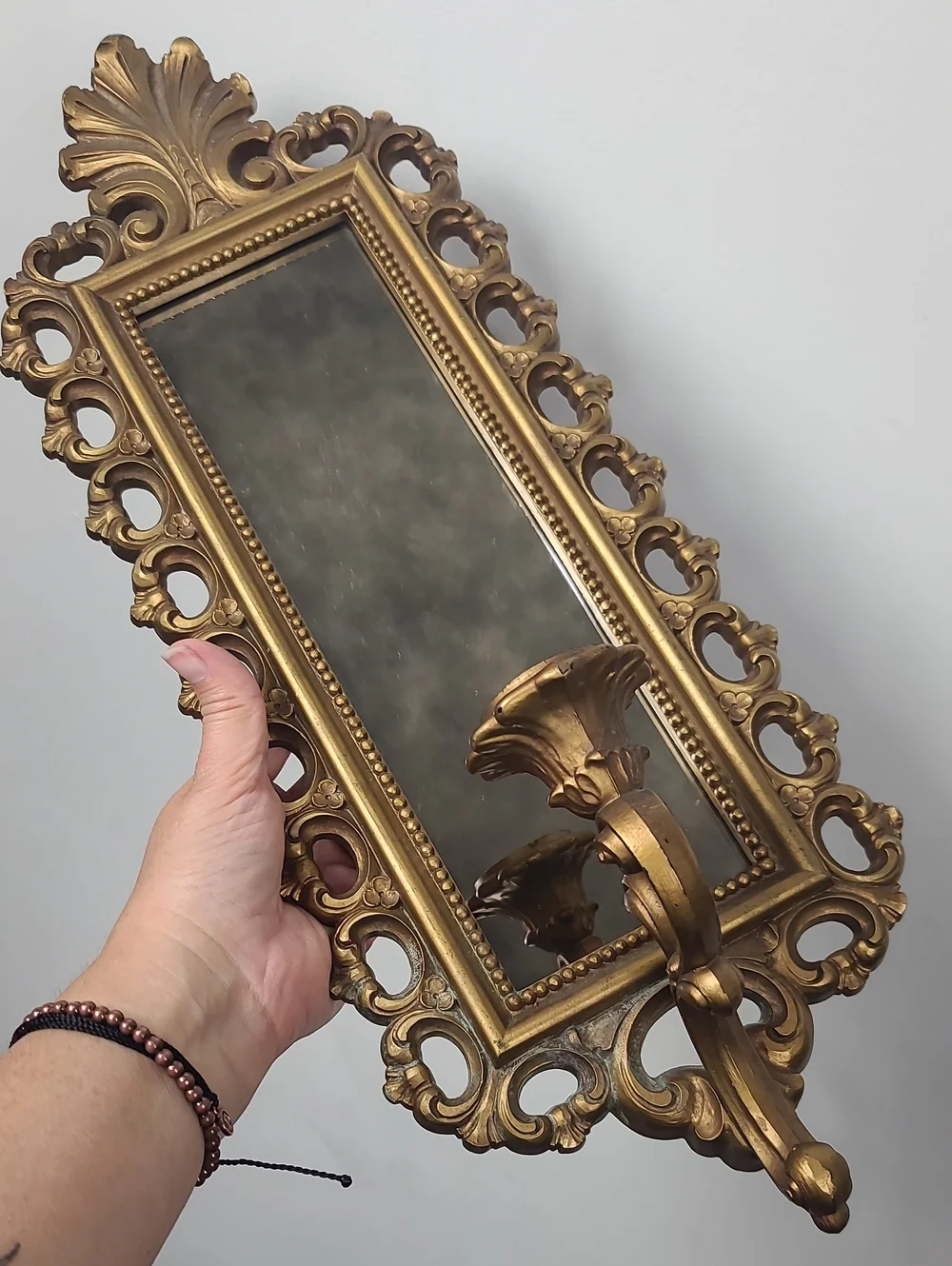 Vtg 1972 MCM Homeco Dart Gold-Tone Gilded Taper Candlestick Mirror Wall Sconce